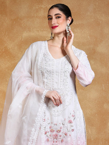 Varanga Women Floral Heavy Embroidered Kurta With Trouser & Dupatta